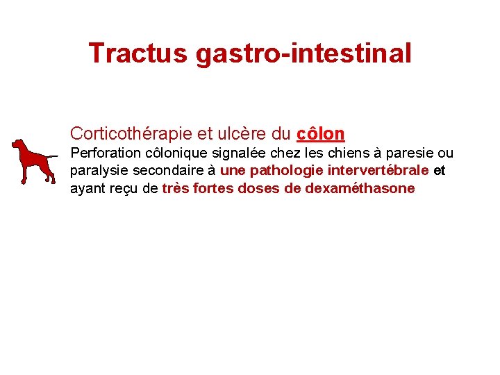 Tractus gastro-intestinal Corticothérapie et ulcère du côlon Perforation côlonique signalée chez les chiens à