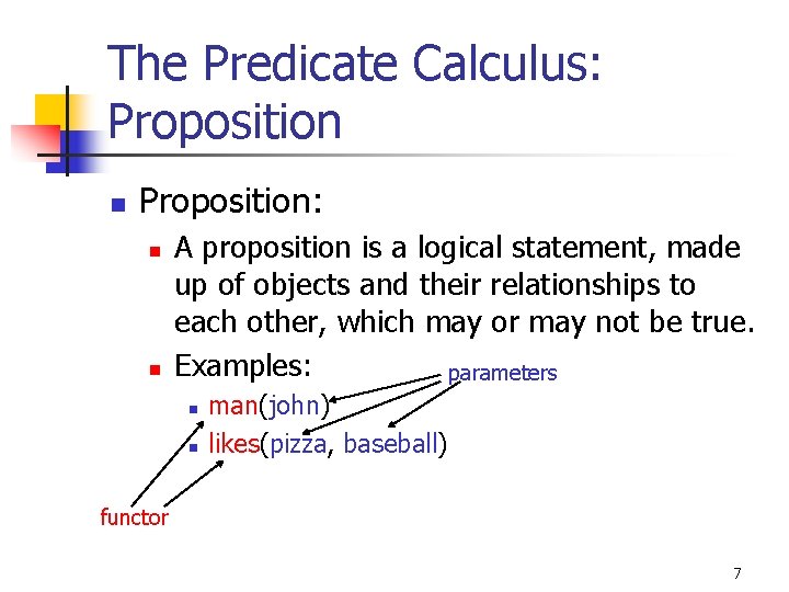 The Predicate Calculus: Proposition n Proposition: n n A proposition is a logical statement,