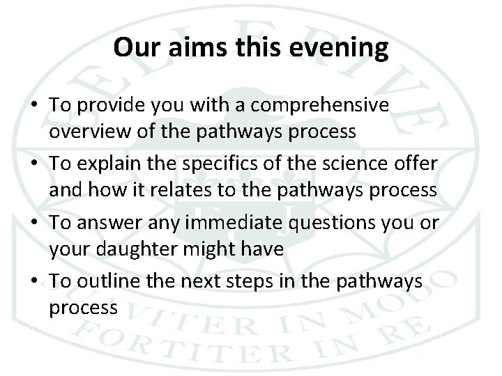 Our aims this evening • To provide you with a comprehensive overview of the