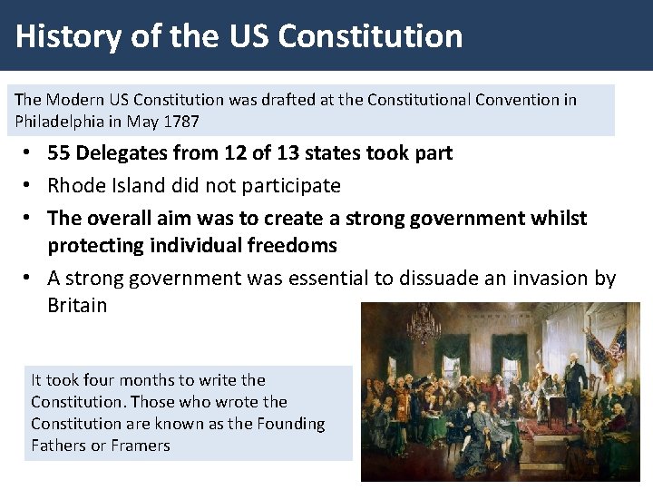 History of the US Constitution The Modern US Constitution was drafted at the Constitutional