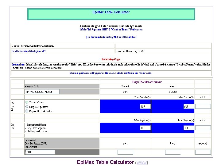 Epi. Max Table Calculator (www) 