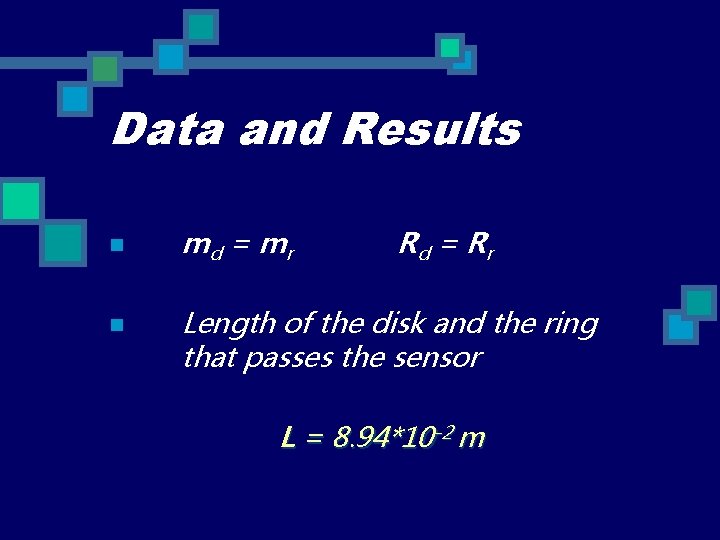 Data and Results n n md = mr Rd = Rr Length of the