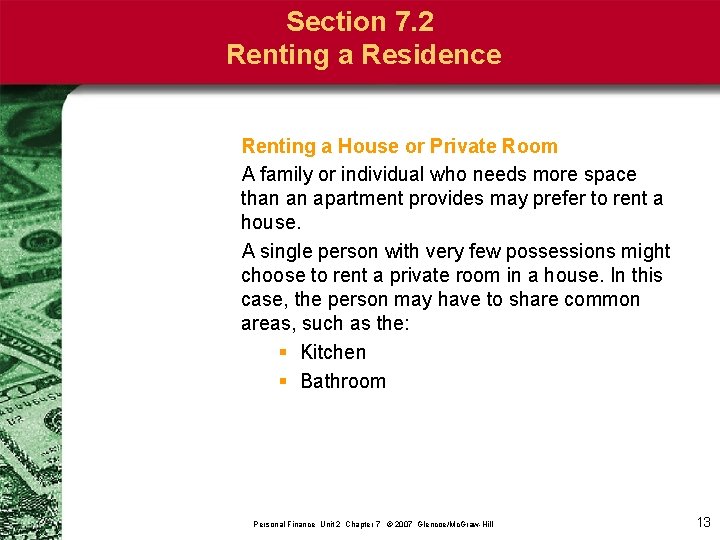 Section 7. 2 Renting a Residence Renting a House or Private Room A family