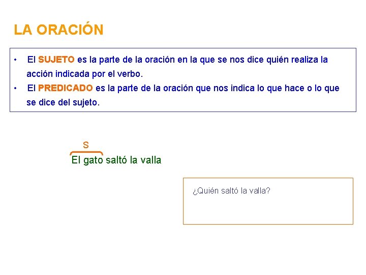 LA ORACIÓN • El SUJETO es la parte de la oración en la que