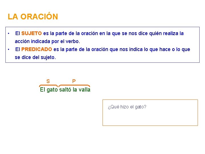 LA ORACIÓN • El SUJETO es la parte de la oración en la que