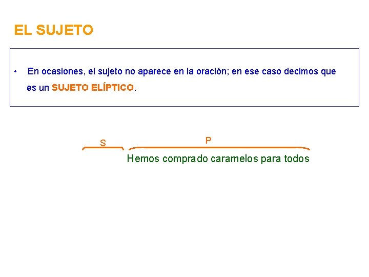 EL SUJETO • En ocasiones, el sujeto no aparece en la oración; en ese