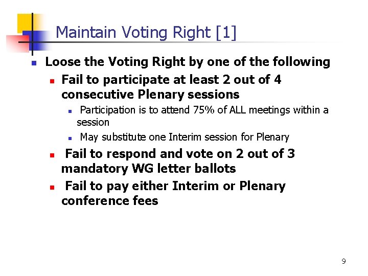 Maintain Voting Right [1] n Loose the Voting Right by one of the following