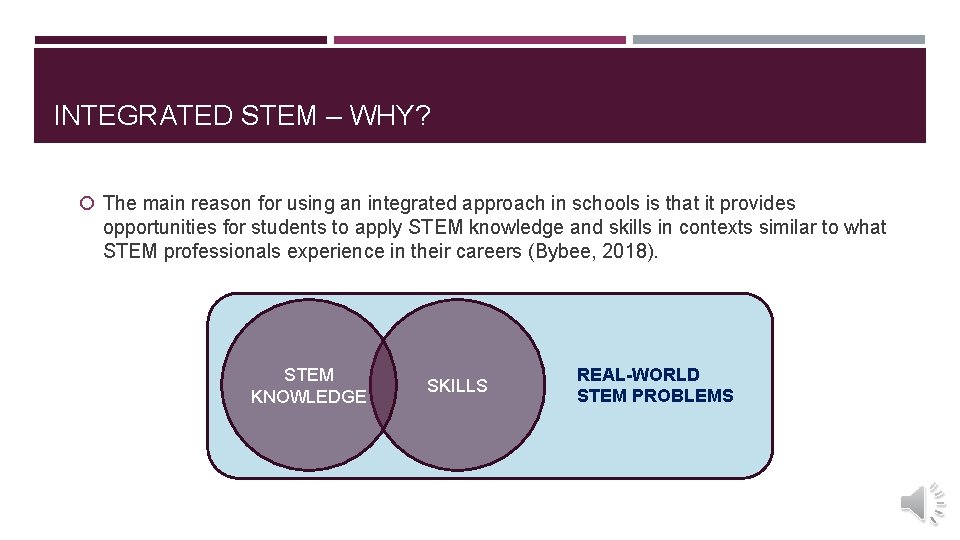 INTEGRATED STEM – WHY? The main reason for using an integrated approach in schools