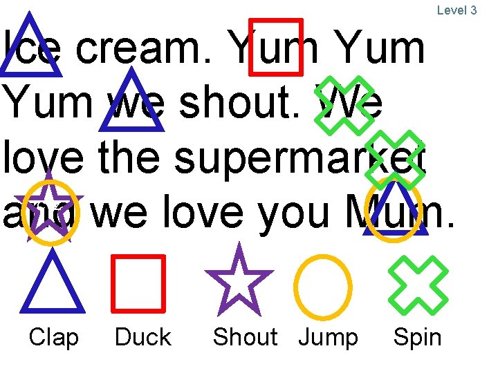 Level 3 Ice cream. Yum Yum we shout. We love the supermarket and we