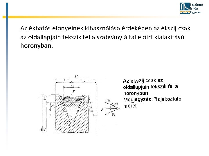 Széchenyi István Egyetem Az ékhatás előnyeinek kihasználása érdekében az ékszíj csak az oldallapjain fekszik