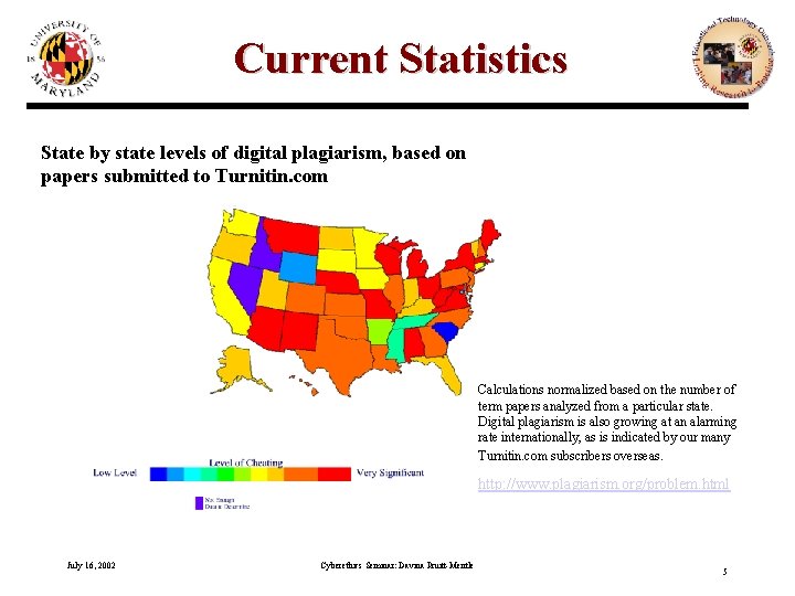 Current Statistics State by state levels of digital plagiarism, based on papers submitted to