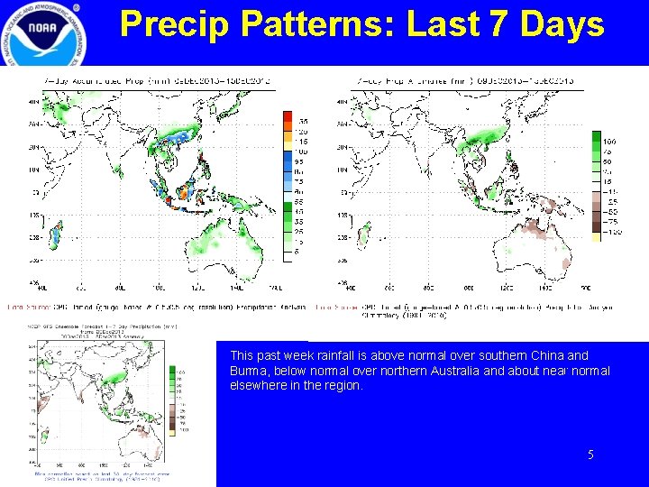 Precip Patterns: Last 7 Days This past week rainfall is above normal over southern