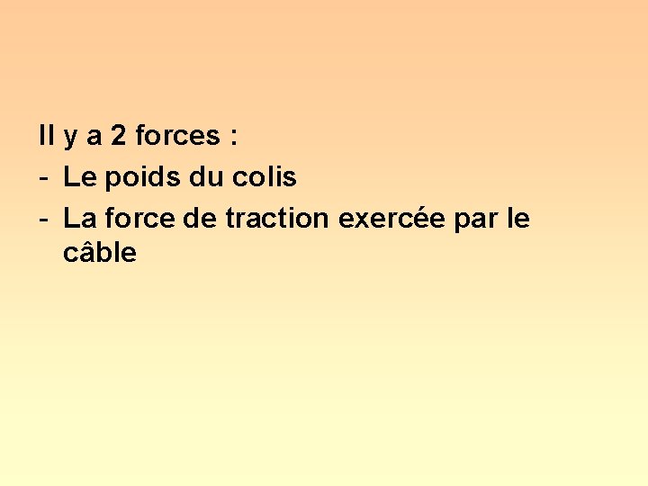 Il y a 2 forces : - Le poids du colis - La force