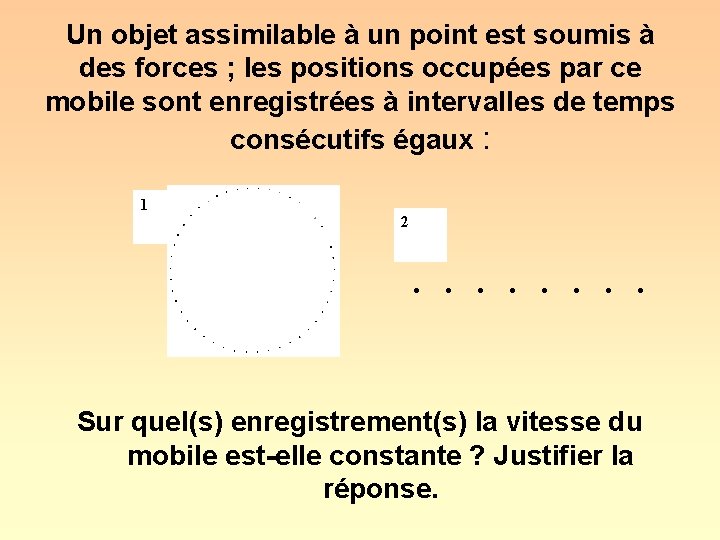 Un objet assimilable à un point est soumis à des forces ; les positions