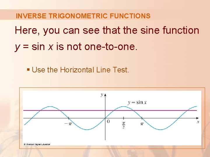 INVERSE TRIGONOMETRIC FUNCTIONS Here, you can see that the sine function y = sin