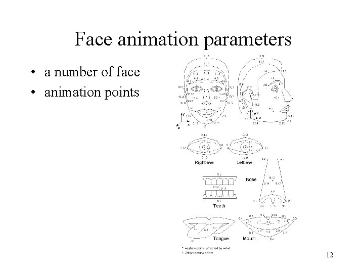 Face animation parameters • a number of face • animation points 12 