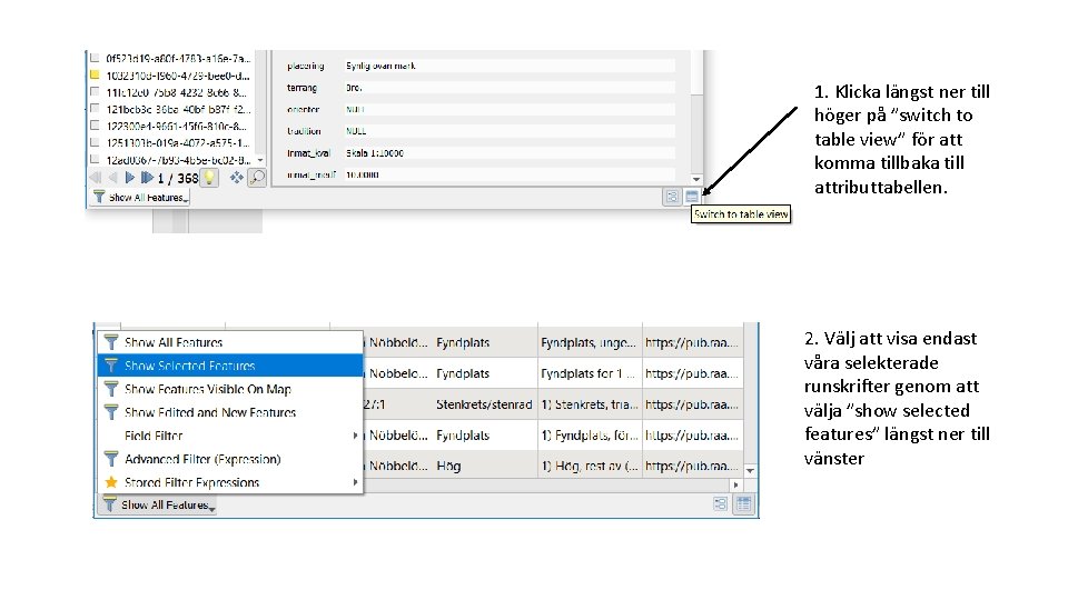 1. Klicka längst ner till höger på ”switch to table view” för att komma