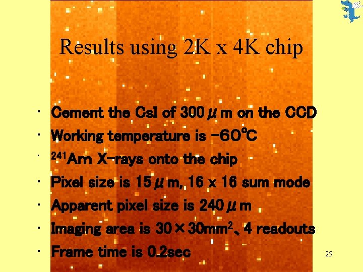 Results using 2 K x 4 K chip • Cement the Cs. I of