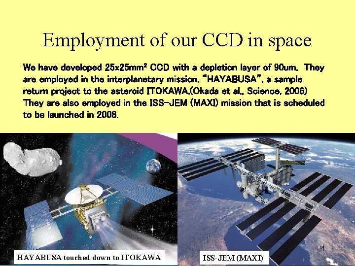 Employment of our CCD in space We have developed 25 x 25 mm 2