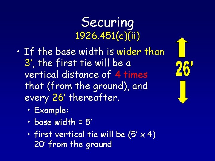 Securing 1926. 451(c)(ii) • If the base width is wider than 3’, the first