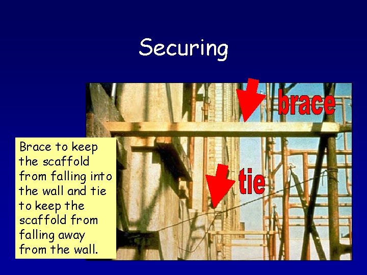 Securing Brace to keep the scaffold from falling into the wall and tie to