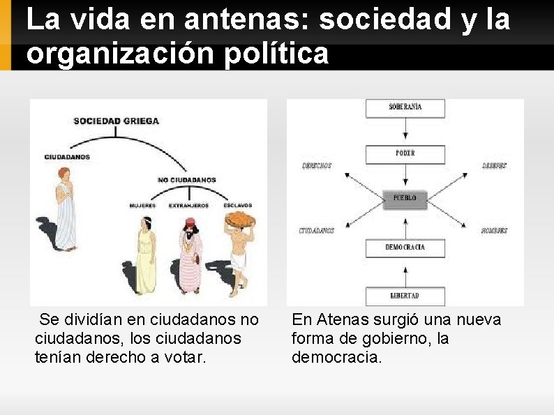 La vida en antenas: sociedad y la organización política Se dividían en ciudadanos no
