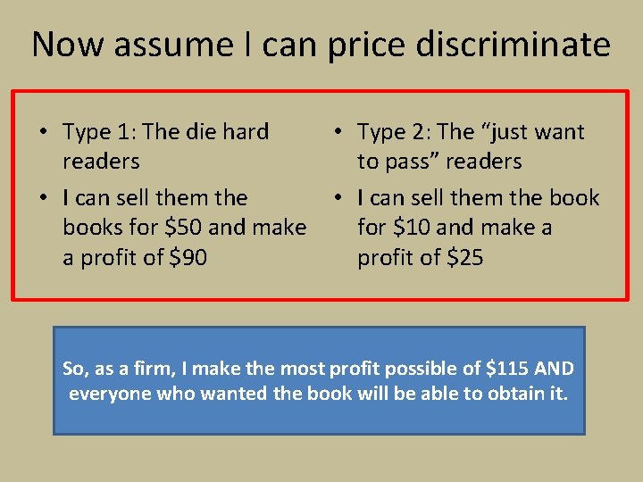 Now assume I can price discriminate • Type 1: The die hard readers •