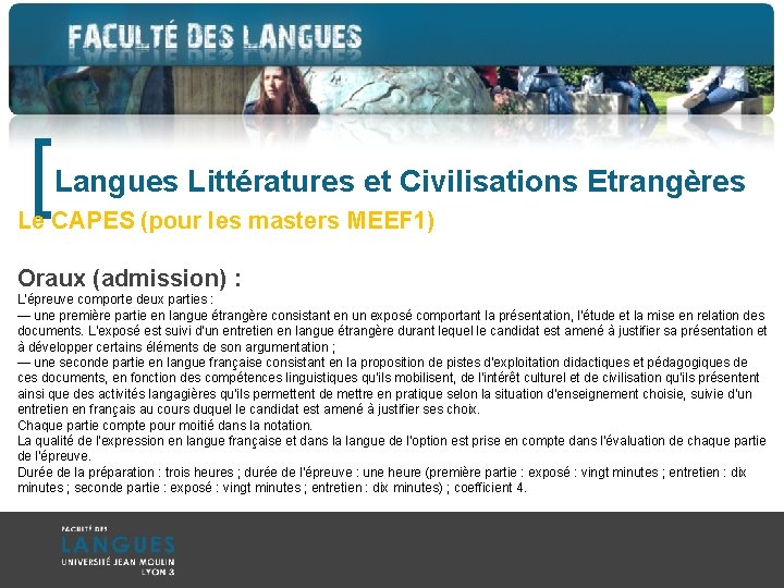 [ Langues Littératures et Civilisations Etrangères Le CAPES (pour les masters MEEF 1) Oraux