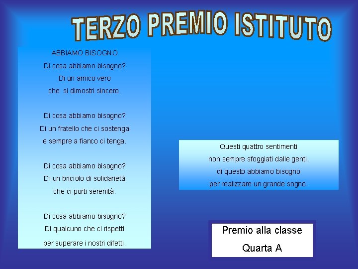 ABBIAMO BISOGNO Di cosa abbiamo bisogno? Di un amico vero che si dimostri sincero.