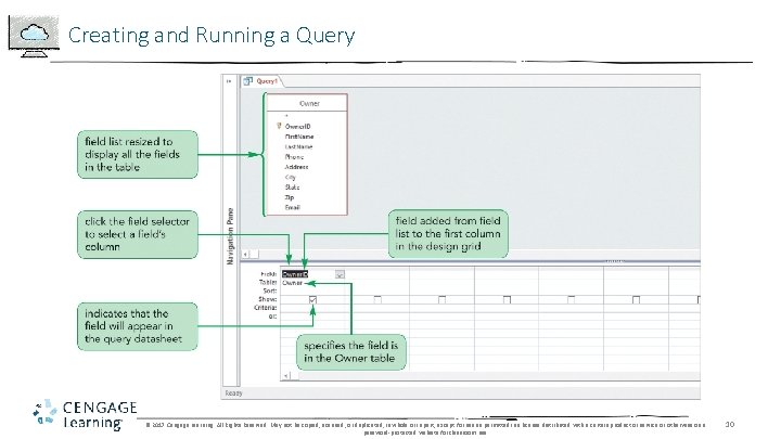 Creating and Running a Query © 2017 Cengage Learning. All Rights Reserved. May not