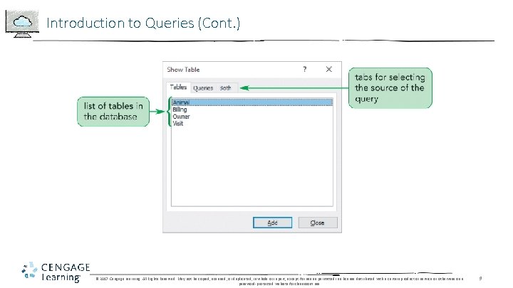 Introduction to Queries (Cont. ) © 2017 Cengage Learning. All Rights Reserved. May not