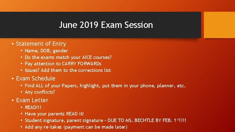 June 2019 Exam Session • Statement of Entry • • Name, DOB, gender Do
