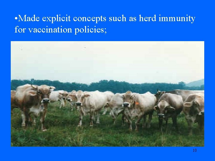  • Made explicit concepts such as herd immunity for vaccination policies; 10 