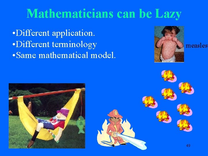 Mathematicians can be Lazy • Different application. • Different terminology • Same mathematical model.