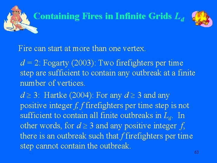 Containing Fires in Infinite Grids Ld Fire can start at more than one vertex.