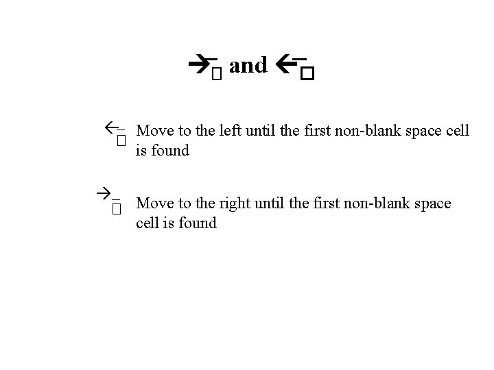 –� and –� – Move to the left until the first non-blank space –� and –� – Move to the left until the first non-blank space