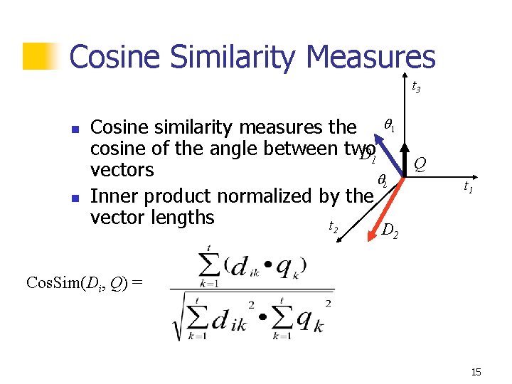 Cosine Similarity Measures t 3 n n Cosine similarity measures the 1 cosine of