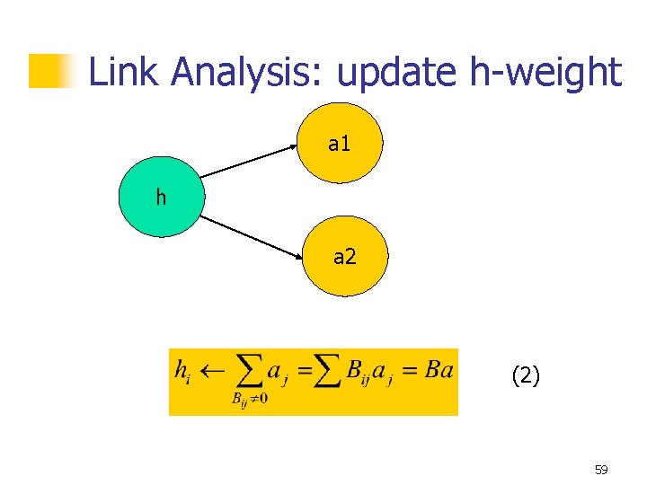 Link Analysis: update h-weight a 1 h a 2 (2) 59 
