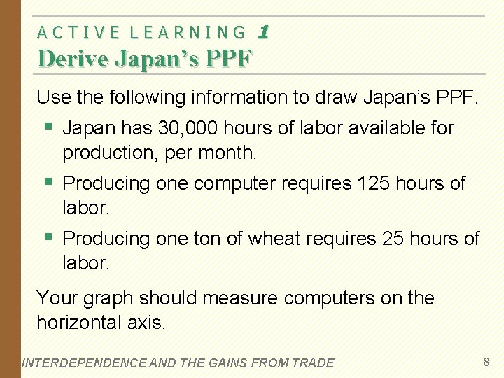 ACTIVE LEARNING 1 Derive Japan’s PPF Use the following information to draw Japan’s PPF.