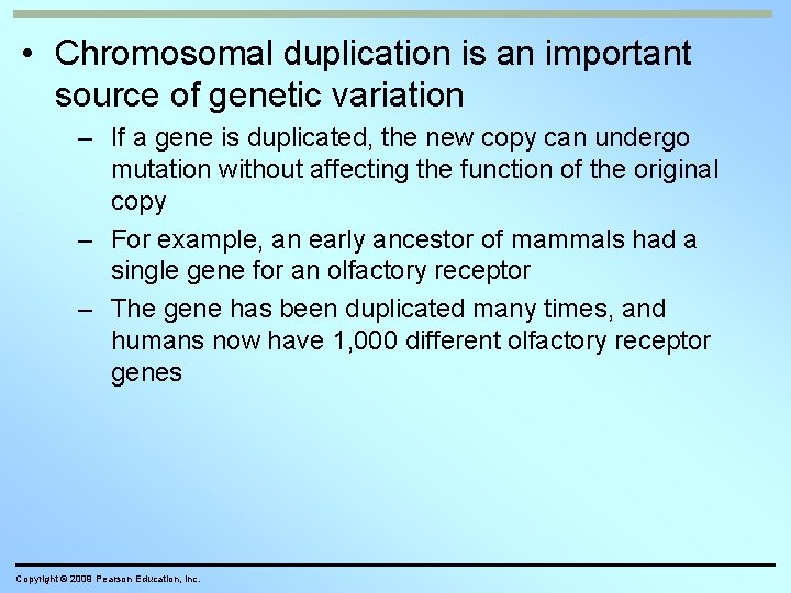  • Chromosomal duplication is an important source of genetic variation – If a