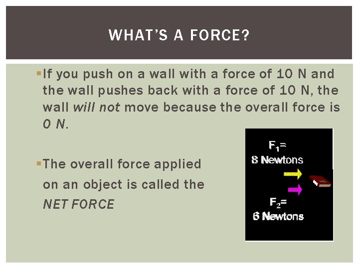 WHAT’S A FORCE? If you push on a wall with a force of 10