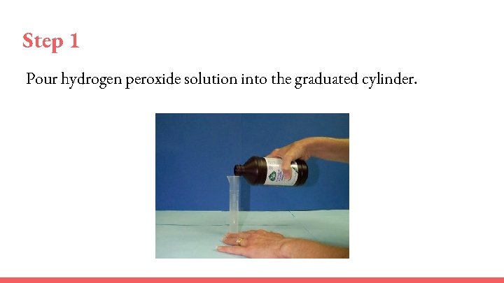 Step 1 Pour hydrogen peroxide solution into the graduated cylinder. 