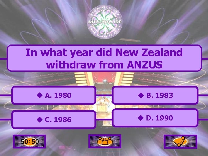 In what year did New Zealand withdraw from ANZUS u A. 1980 u B.