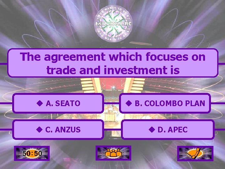 The agreement which focuses on trade and investment is u A. SEATO u C.