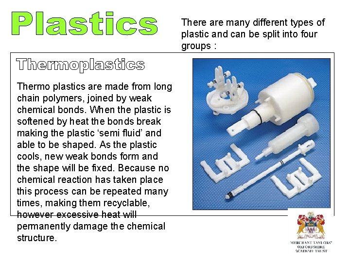 There are many different types of plastic and can be split into four groups There are many different types of plastic and can be split into four groups