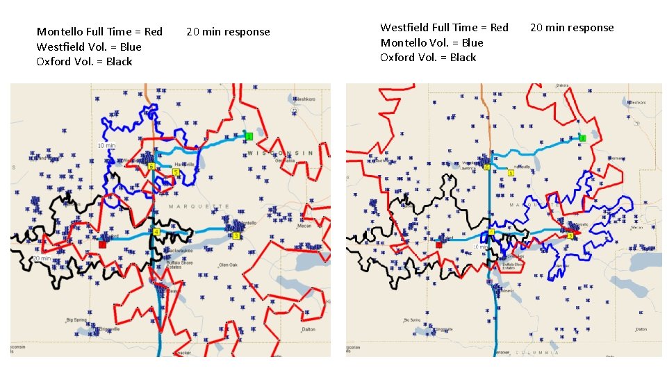 Montello Full Time = Red Westfield Vol. = Blue Oxford Vol. = Black 20