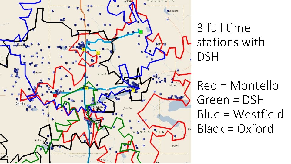 3 full time stations with DSH Red = Montello Green = DSH Blue =