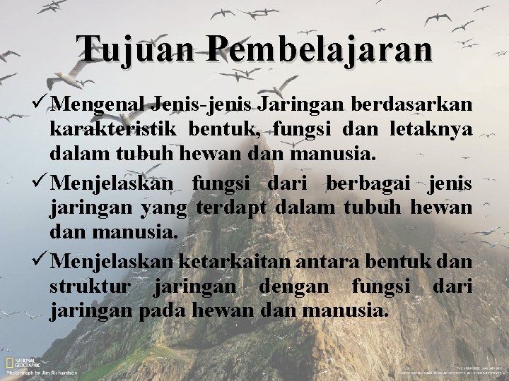 Tujuan Pembelajaran ü Mengenal Jenis-jenis Jaringan berdasarkan karakteristik bentuk, fungsi dan letaknya dalam tubuh
