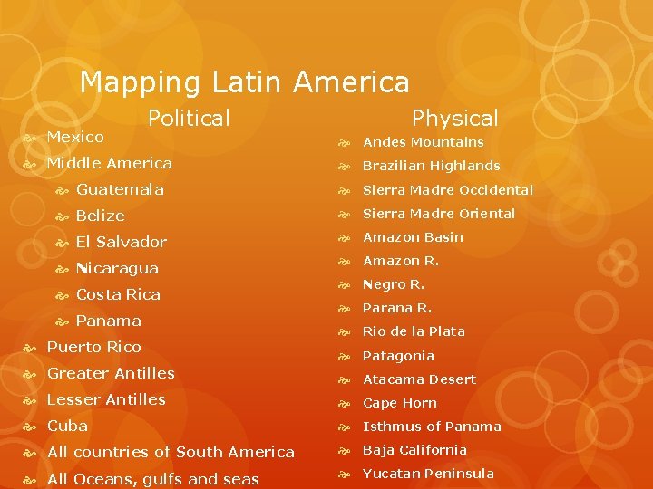 Mapping Latin America Mexico Political Middle America Physical Andes Mountains Brazilian Highlands Guatemala Sierra