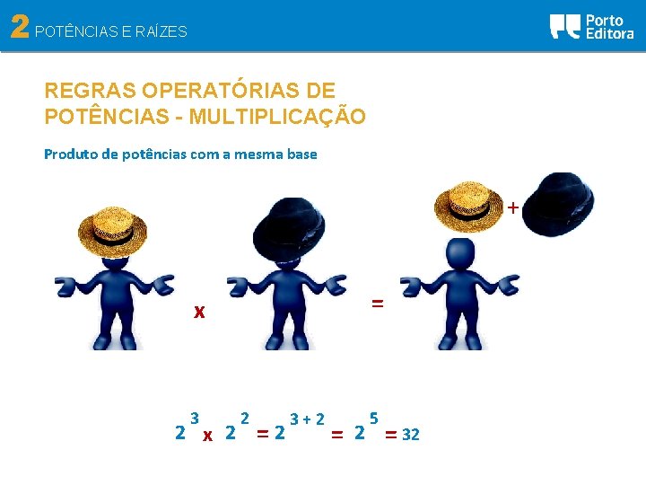 2 POTÊNCIAS E RAÍZES REGRAS OPERATÓRIAS DE POTÊNCIAS - MULTIPLICAÇÃO Produto de potências com